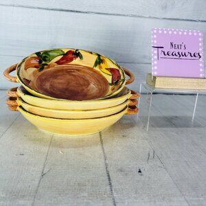 Tabletops MEXICAN 101 Red Yellow Peppers 8"  Individual Twin Handled Bowl Set 4
